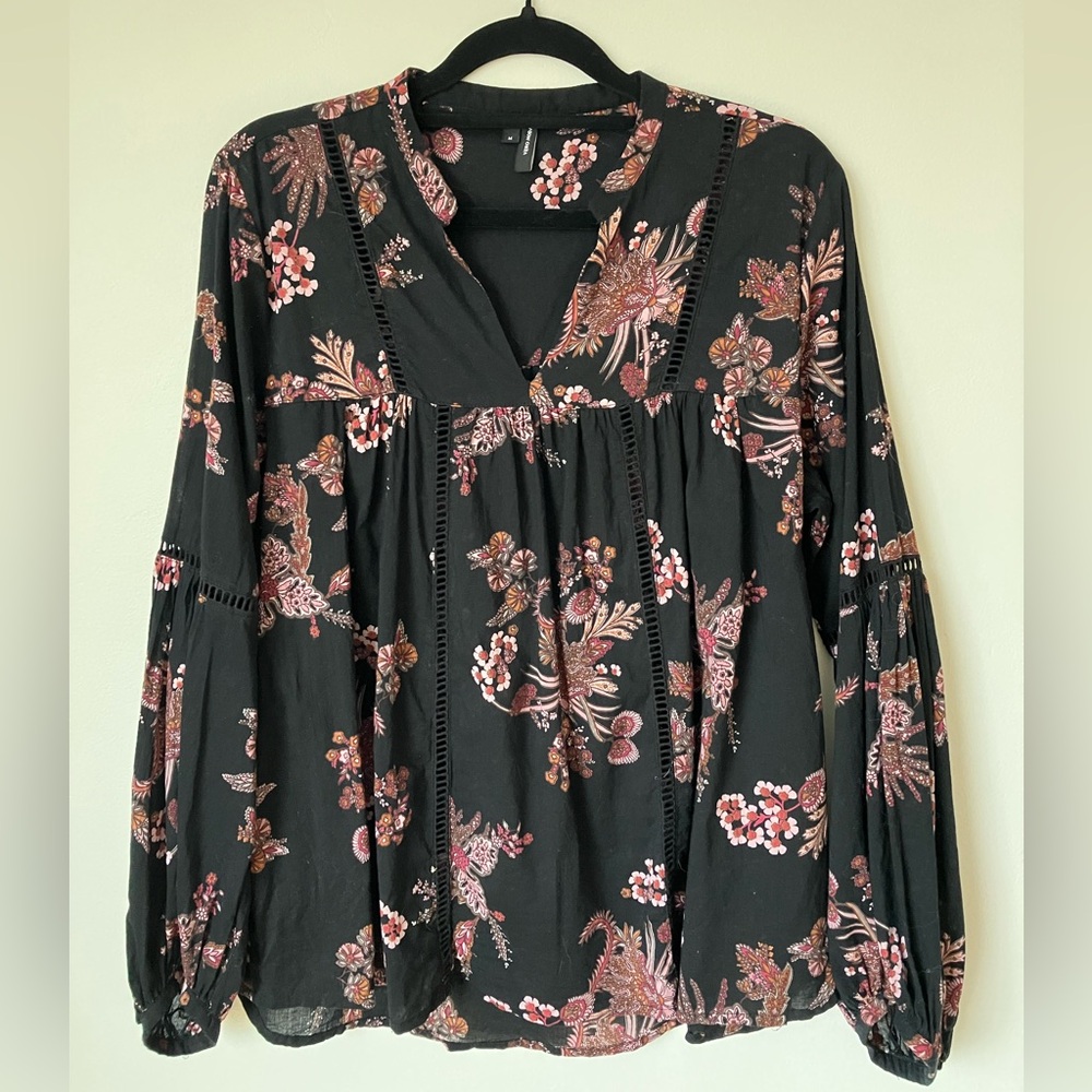 Vero Moda Black Floral Long-Sleeve Peasant Blouse